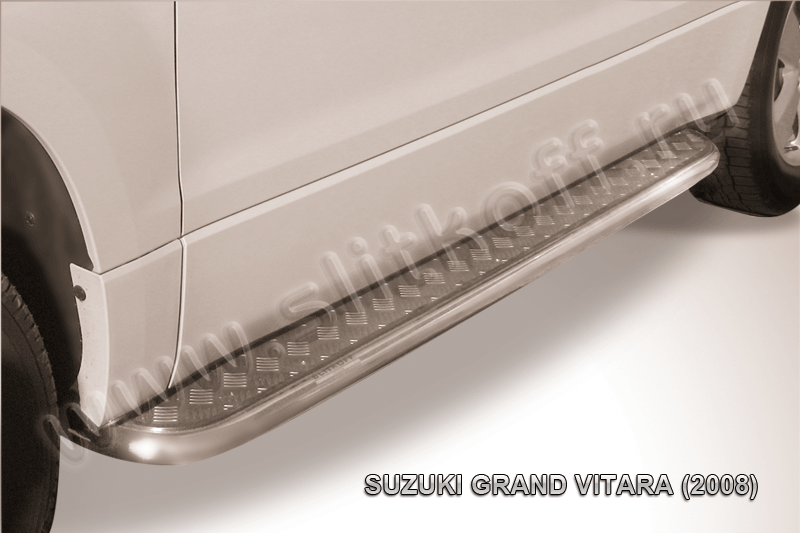 Пороги Slitkoff труба d42 с листом для Suzuki Grand Vitara III 3-дв. 2008-2012. Артикул SGV3D08012