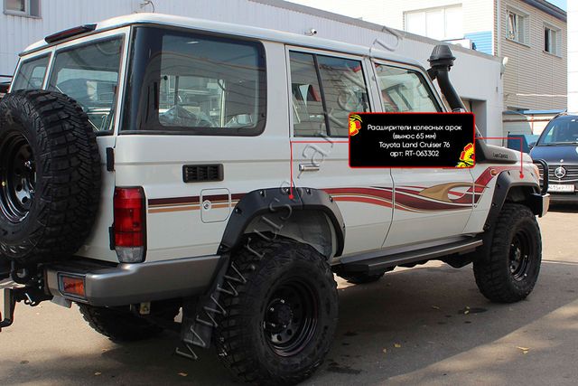 Расширители колесных арок Русская Артель (вынос 65мм) для Toyota Land Cruiser 76 2007-2025 (Шагрень). Артикул RT-063302