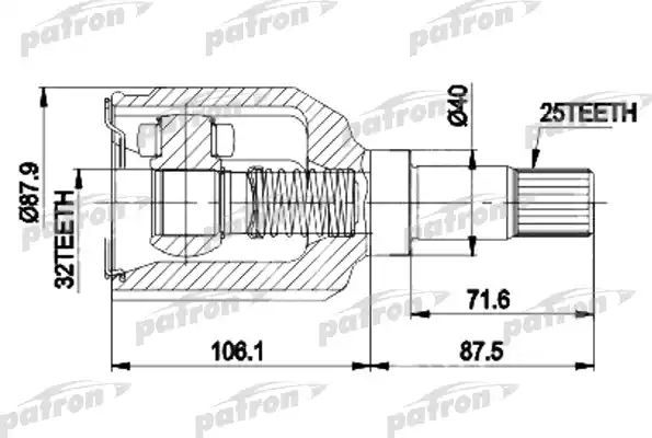 Шрус внутренний (граната) Patron передний левый для Chrysler Voyager II 1990-1995. Артикул PCV9937