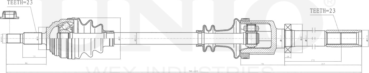 Вал приводной (Unio). Артикул CVJ-10131