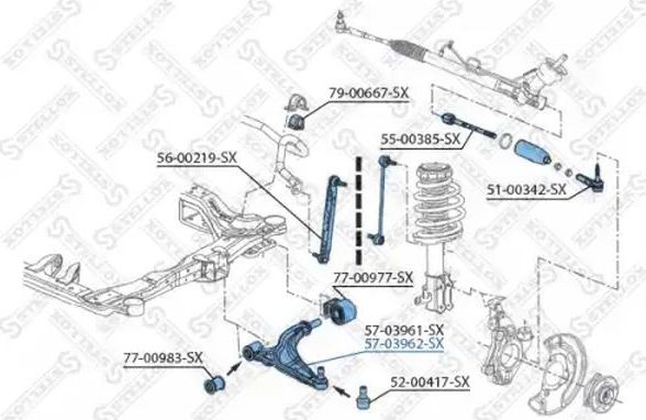 Поперечный рычаг передней подвески (в сборе) Stellox правый нижний для Chevrolet Cruze II 2012-2026. Артикул 57-03962-SX