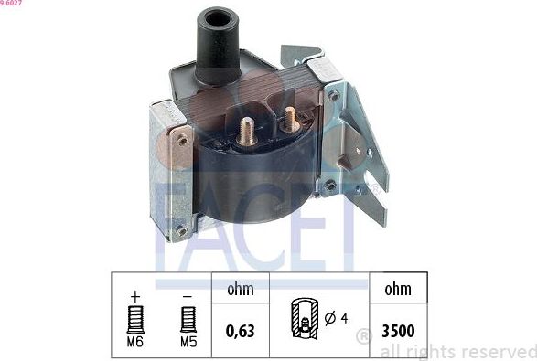 Катушка зажигания Facet Made in Italy - OE Equivalent для Audi 90 II (B3) 1987-1991. Артикул 9.6027