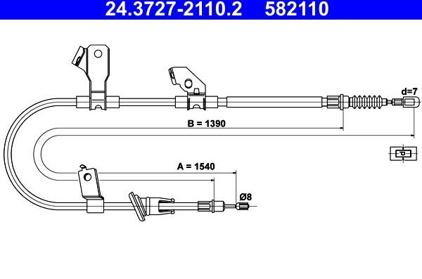 Трос ручника (тросик ручного тормоза) ATE задний левый для Mitsubishi Colt VI (Z20/Z30) 2004-2012. Артикул 24.3727-2110.2