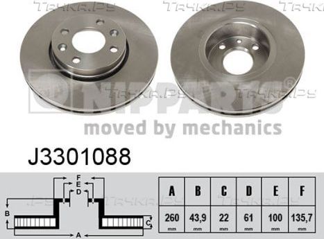 Тормозной диск Nipparts передний для Renault Megane II 2002-2009. Артикул J3301088