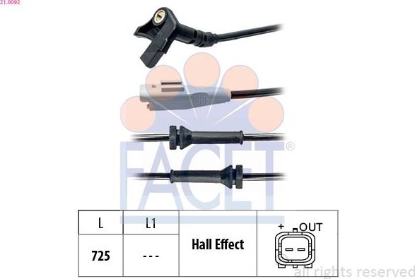 Датчик ABS Facet Made in Italy - OE Equivalent. Артикул 21.0092
