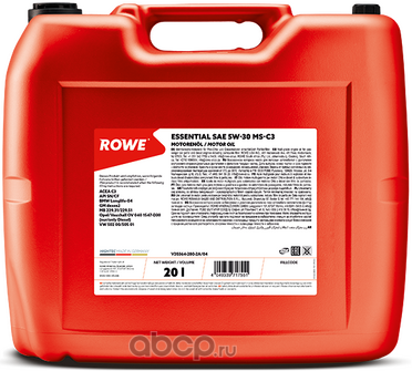 шт. Масло моторное ROWE ESSENTIAL SAE 5W-30 MS-C3 (20 л), шт. Артикул 203642802А