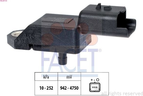 Датчик абсолютного давления (ДАД, MAP) Facet Made in Italy - OE Equivalent. Артикул 10.3113