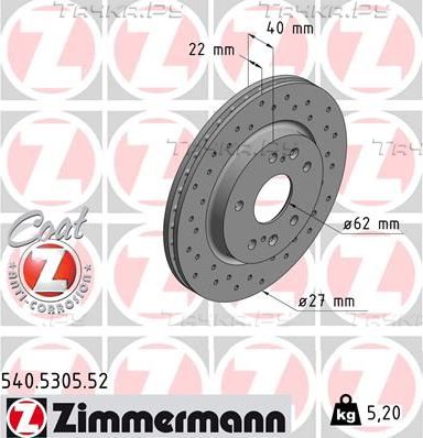 Тормозной диск Zimmermann SPORT Z. Артикул 540.5305.52