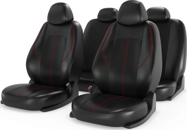 Чехлы универсальные CarFashion Ranger Leather на сидения авто, цвет Черный/Черный/Красный. Артикул 11210