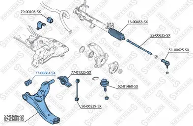 Сайлентблок переднего рычага подвески Stellox правый/левый для Ford Transit Connect I 2002-2013. Артикул 77-00861-SX