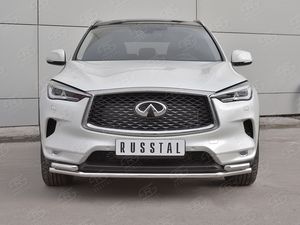 Защита RusStal переднего бампера d42 секции-d42х2 дуга для Infiniti QX50 II 2018-2025. Артикул IQX5Z-003078