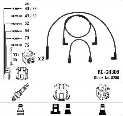 Высоковольтные провода (провода зажигания) (комплект) NGK. Артикул 8288