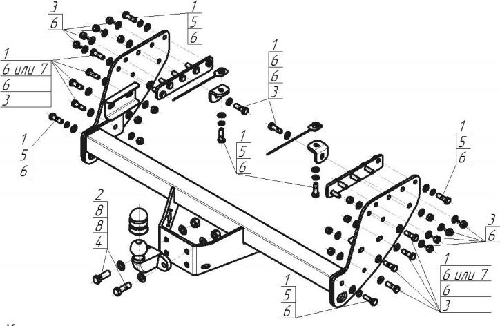 Фаркоп Мотодор оцинкованный для Fiat Fullback 2016-2020. Фланцевое крепление. Артикул 91301-F