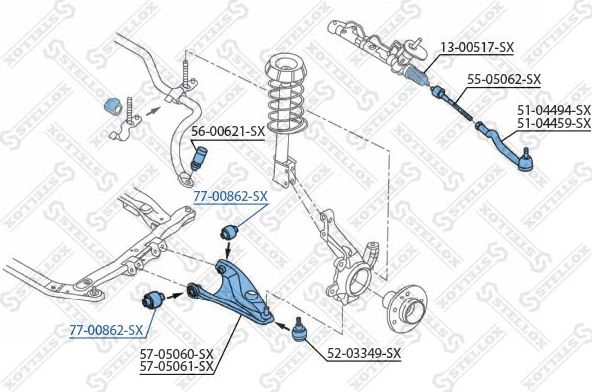Сайлентблок переднего рычага подвески Stellox. Артикул 77-00862-SX