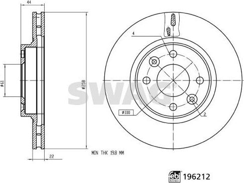 Тормозной диск SWAG передний для Renault Twingo III 2014-2026. Артикул 33 11 2057