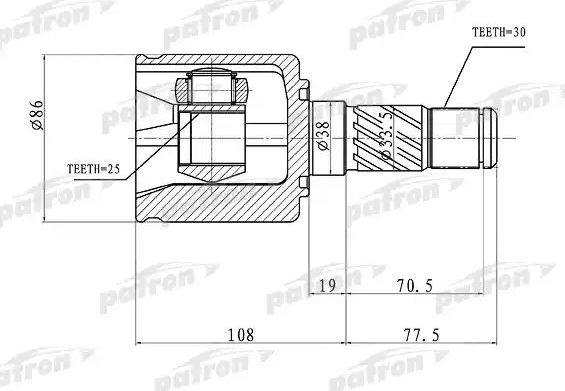 Шрус внутренний (граната) Patron передний левый для Toyota Echo 2000-2005. Артикул PCV1357