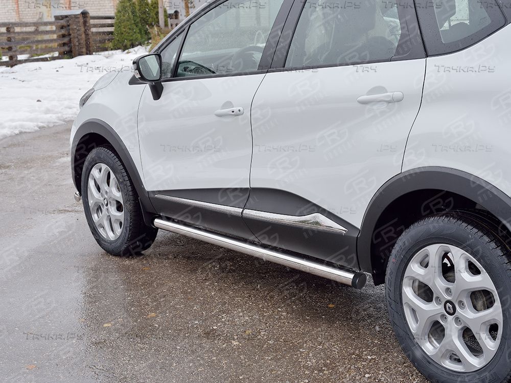 Защита RusStal порогов труба d63 (Вариант 2) для Renault Kaptur 2016-2026. Артикул RKPT-0024662