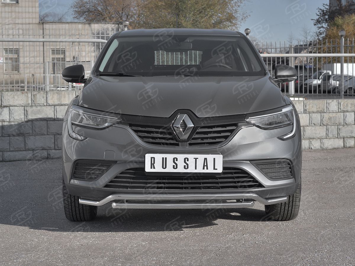 Защита RusStal переднего бампера d75х42 (дуга) для Renault Arkana 2019-2026. Артикул RARZ-003314