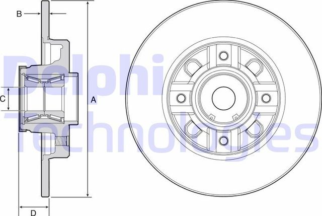 Тормозной диск Delphi задний для Citroen C4 II 2009-2026. Артикул BG9116RS