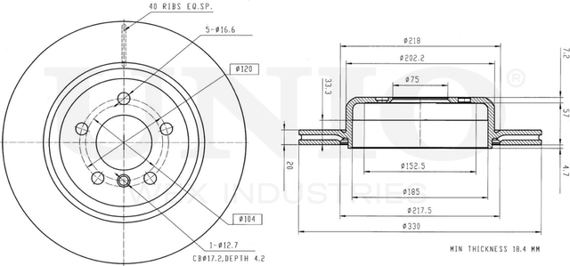 Диск тормозной (Unio). Артикул BRD-20607
