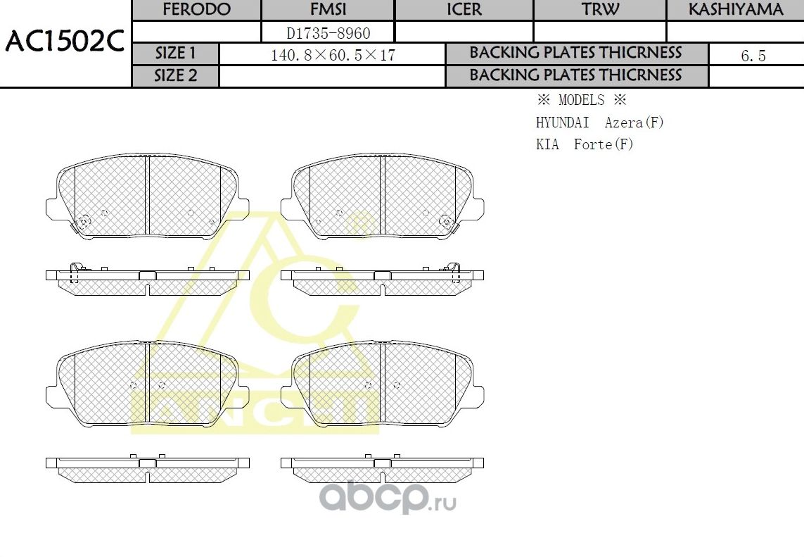 Тормозные колодки ANCHI AC1502C Anchi. Артикул AC1502C