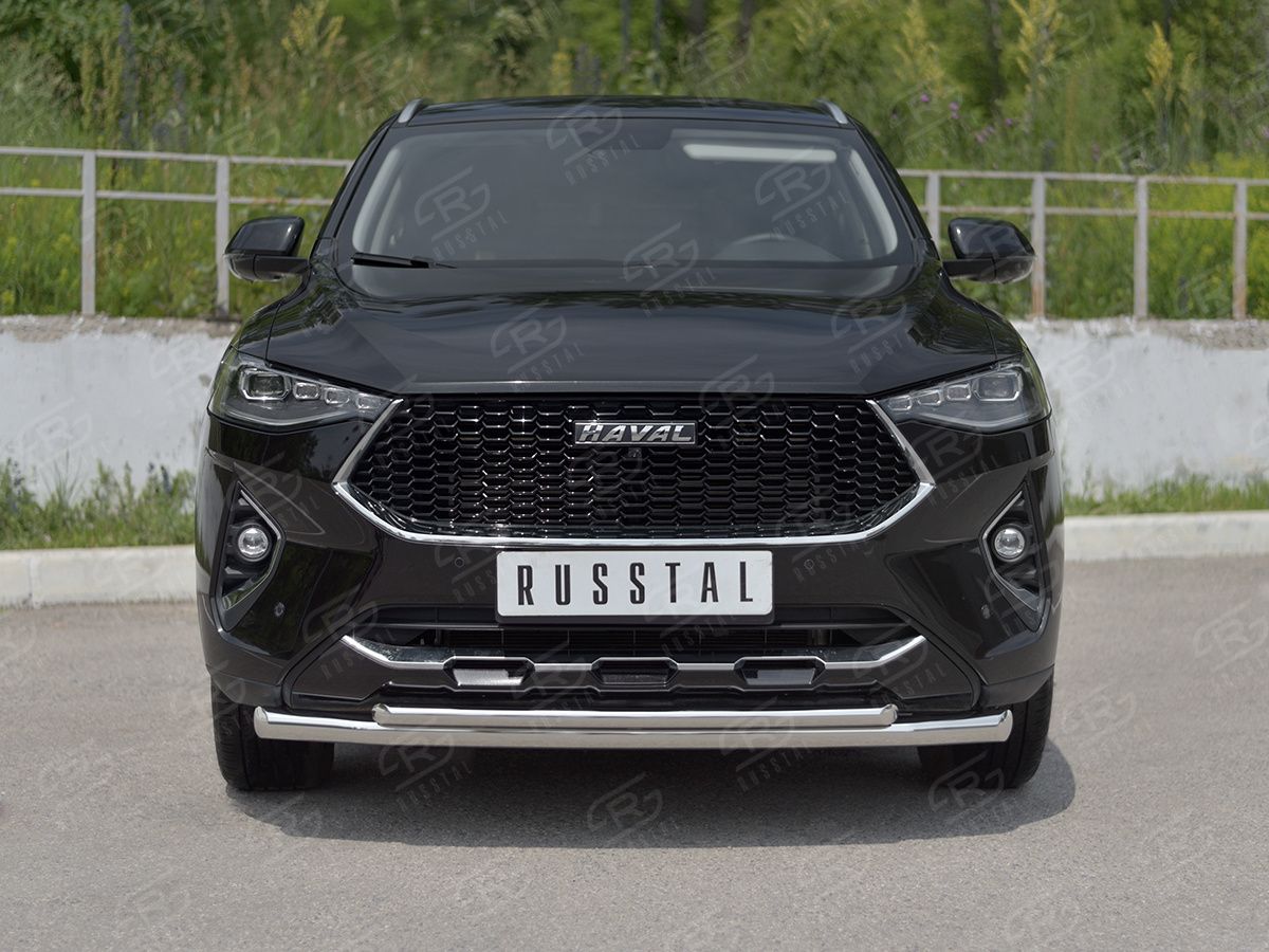 Защита RusStal переднего бампера d63 секции-d42 дуга для Haval F7x 1.5 4WD 2019-2022. Артикул HF7XZ-003836