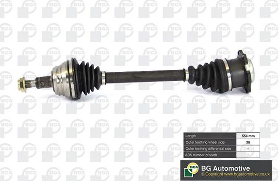 Полуось (привод в сборе, приводной вал) BGA передняя левая для Audi TT I (8N) 1998-2006. Артикул DS9619L