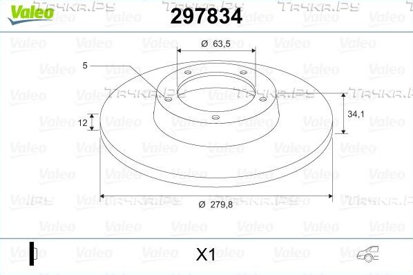 Тормозной диск Valeo задний для Ford Mondeo III 2000-2007. Артикул 297834