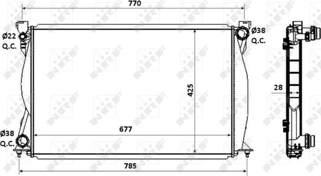 Радиатор охлаждения двигателя NRF (алюминий) для Audi A6 III (C6) 2004-2011. Артикул 58359
