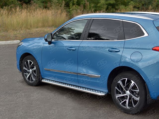 Защита порогов алюминиевые RusStal труба d42 с листом (Лист алюм, проф.сталь) (вариант 1) для Haval Jolion 1.5 2WD 2021-2026. Артикул HJOLL-0039891