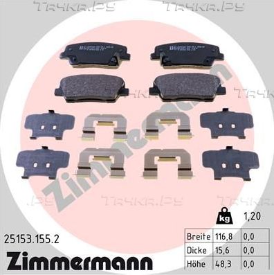 Тормозные колодки Zimmermann задние для Hyundai Equus II 2009-2016. Артикул 25153.155.2