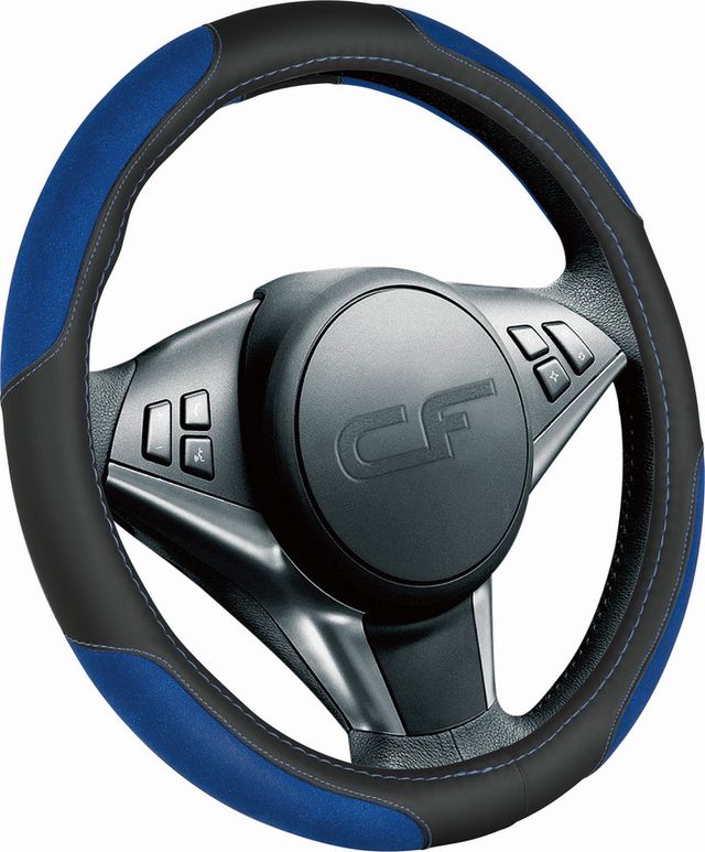 Оплётка на руль CarFashion Tornado (размер M, экокожа, цвет ЧЕРНЫЙ/СИНИЙ/СИНИЙ). Артикул 31334