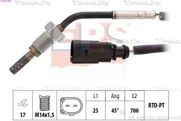 Датчик температуры выхлопных газов EPS Made in Italy - OE Equivalent для Audi A3 III (8V) 2012-2026. Артикул 1.220.100
