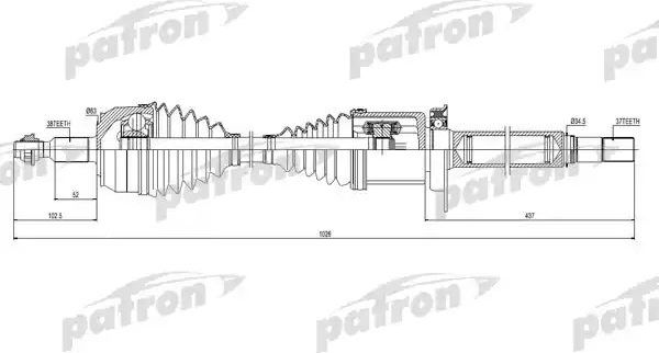 Полуось (привод в сборе, приводной вал) Patron передняя правая для Volkswagen Multivan T5 2009-2015. Артикул PDS0444