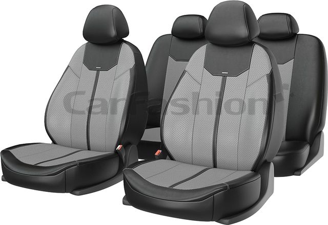 Чехлы универсальные CarFashion Mustang на сидения авто, цвет Серый/Черный/Серый. Артикул 10032