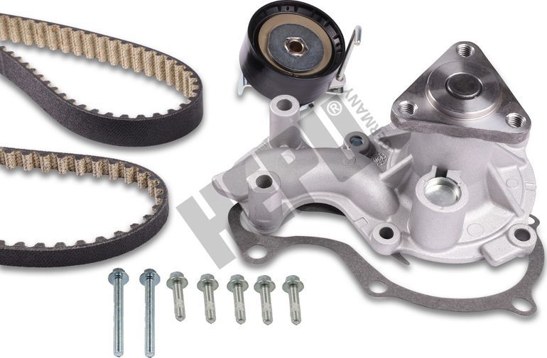 Помпа (водяной насос) с комплектом ремня ГРМ Hepu. Артикул PK02610