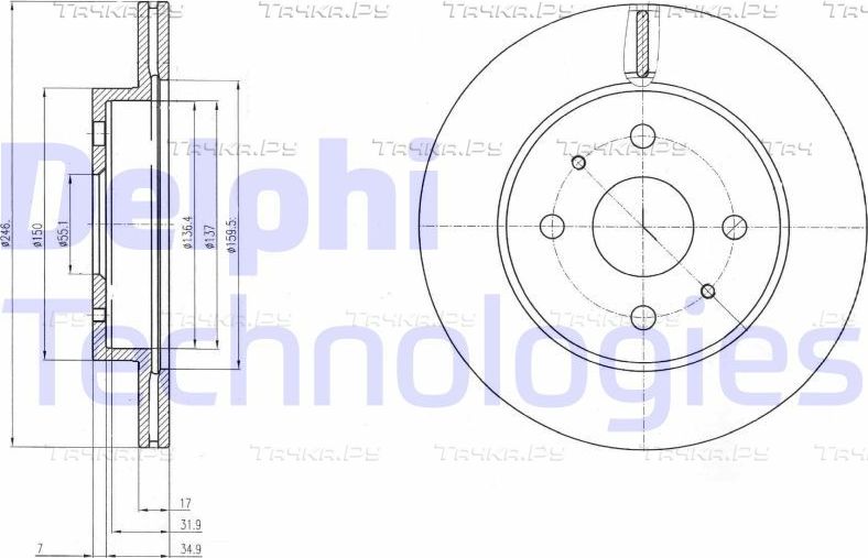 Тормозной диск Delphi задний для Kia Sportage IV 2015-2026. Артикул BG4828C