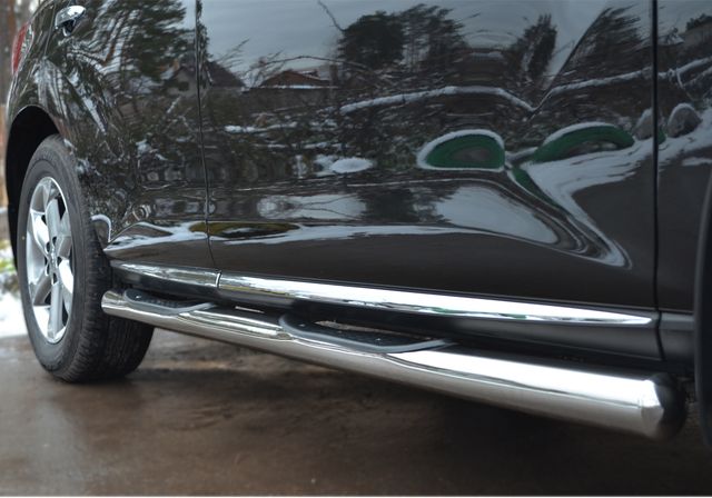 Защита порогов RusStal труба d76 с накладками (вариант 3) для Nissan Murano Z51 2010-2015. Артикул NMT-0103183