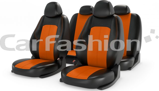 Чехлы универсальные CarFashion Ranger Leather на сидения авто, цвет Черный/Оранжевый/Оранжевый. Артикул 11204