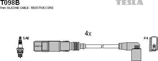 Высоковольтные провода (провода зажигания) (комплект) Tesla. Артикул T098B