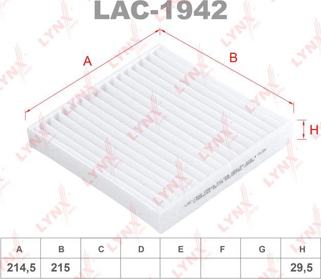 Салонный фильтр LYNXauto для Infiniti M IV 2010-2013. Артикул LAC-1942