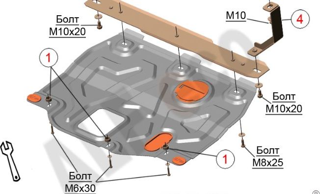 Защита алюминиевая Alfeco для картера Hyundai i30 III FL PD 2017-2026. Артикул ALF.10.45 AL4