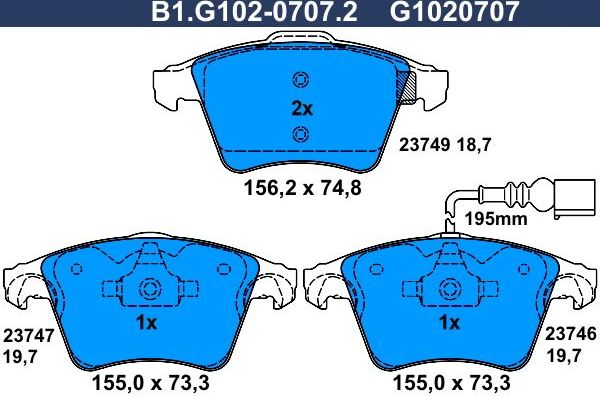 Тормозные колодки Galfer. Артикул B1.G102-0707.2