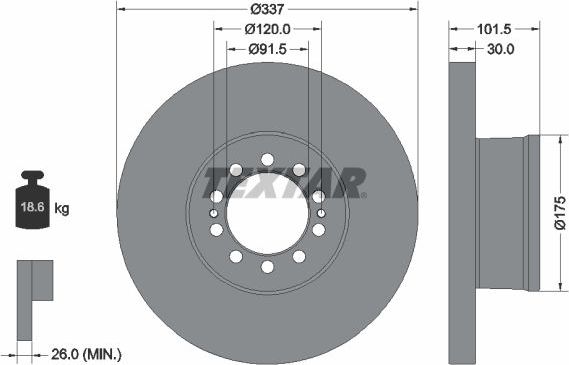 Тормозной диск Textar передний для Volvo  FL 2000-2026. Артикул 93308600