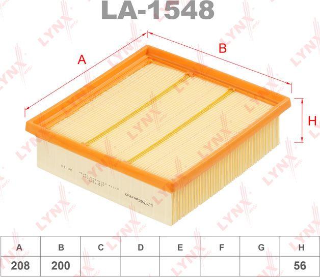 Воздушный фильтр LYNXauto для Opel Corsa D 2006-2014. Артикул LA-1548