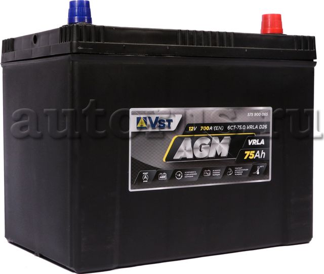 Аккумуляторная батарея V СТАНДАРТ [12V 75Ah 700A) (VST). Артикул 575900065