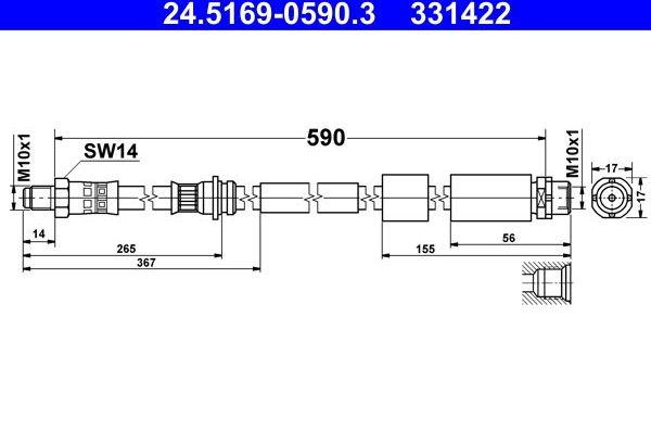 Тормозной шланг ATE передний для BMW 4 F32/F33/F36 2013-2026. Артикул 24.5169-0590.3