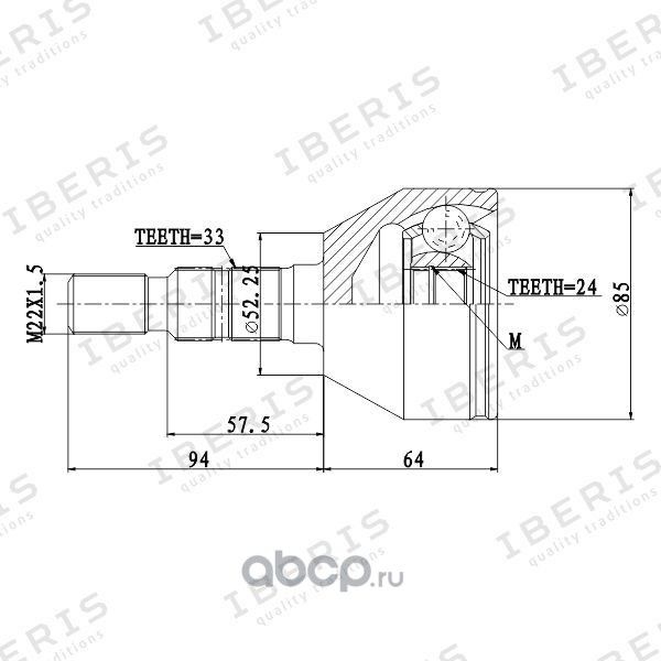 ШРУС НАРУЖНЫЙ (РАЗМЕР 24Х52,25Х33, БЕЗ АБС) OPEL ASTRA H (Iberis). Артикул IB6058