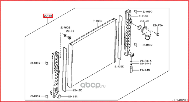 Радиатор охлаждения двигателя Nissan. Артикул 214601BY0A