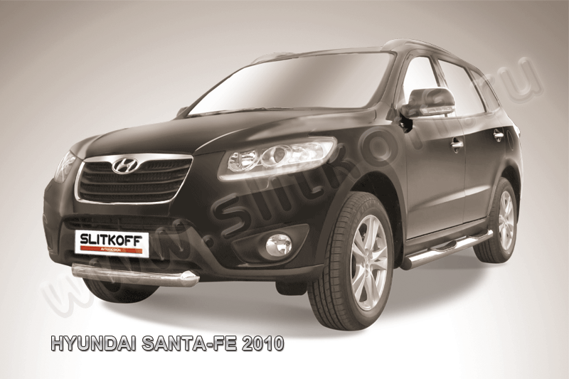 Защита Slitkoff переднего бампера d76 короткая для Hyundai Santa Fe II 2010-2012. Артикул HSFN004